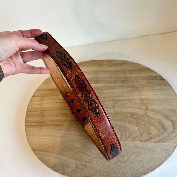 Vintage 90s Brown Genuine Leather Western Silver Buckle Belt Size Small Unisex main image 4